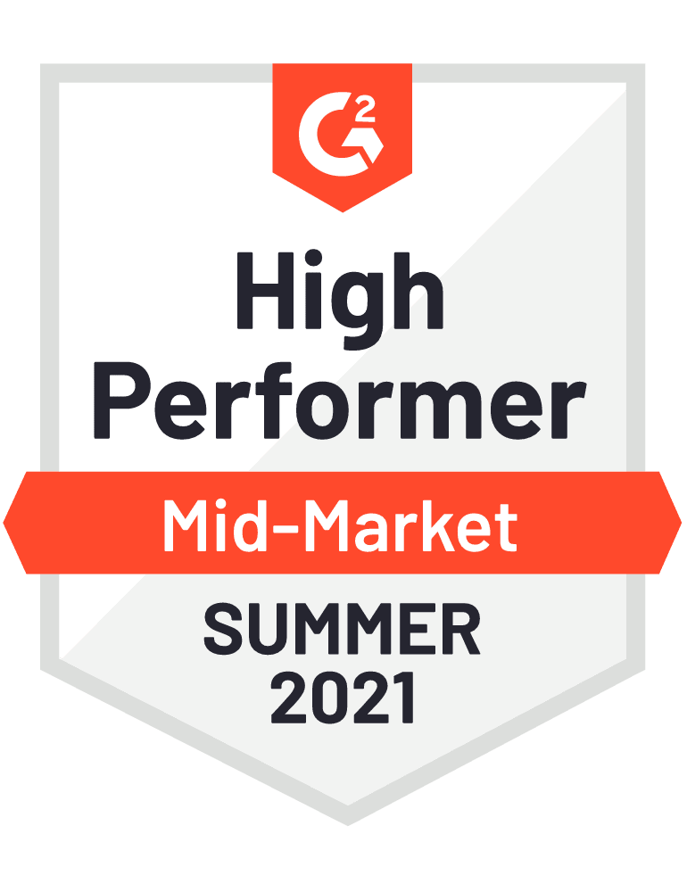 Mid Market High Performer Summer 2021 G2 Badge