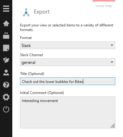 The Slack export provider user interface