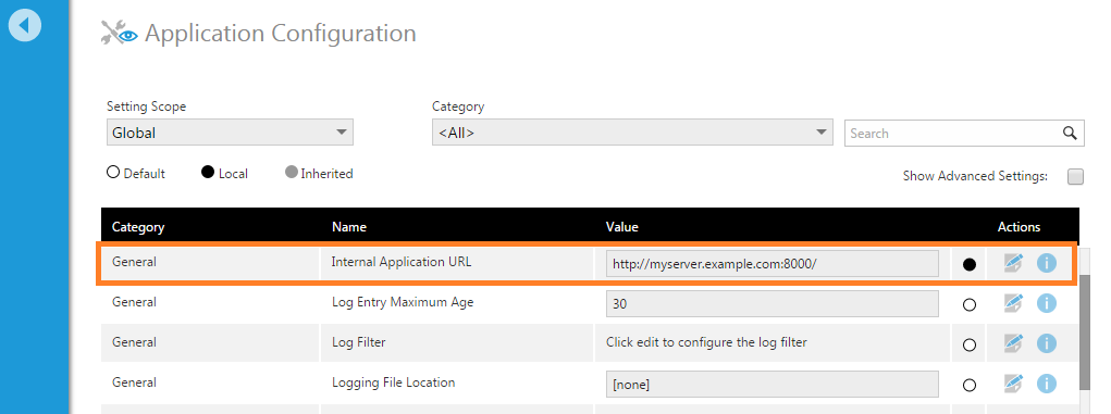 Internal Application URL