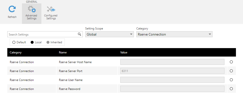 Rserve Connection settings