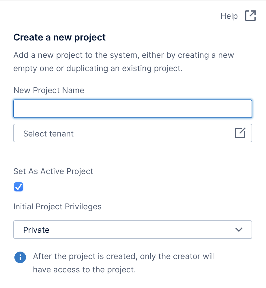 Select tenant when creating a project