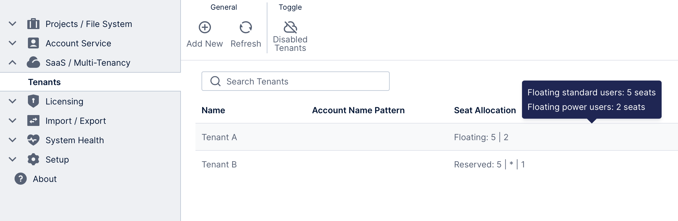 Administering tenants