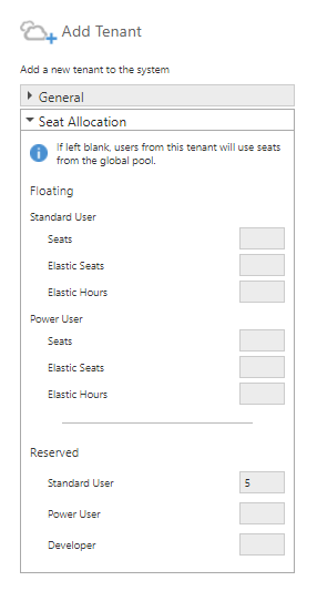 Enter the seat allocation for the tenant