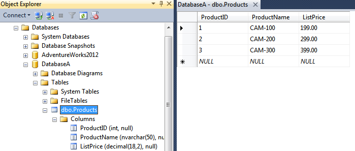 SQL Server database for the first tenant