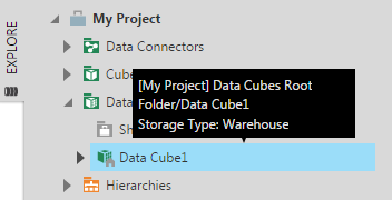 Data cube icon and tooltip indicates warehouse storage