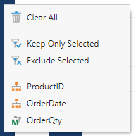 Context menu filter options