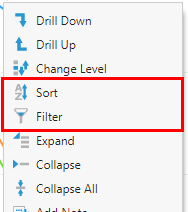 Sorting and filtering from the context menu