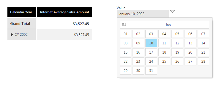 Calendar filtering on a date mapped OLAP hierarchy