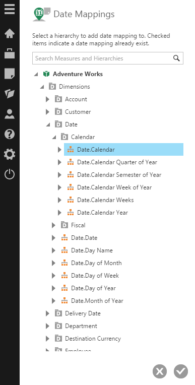 Select a hierarchy for adding a date mapping