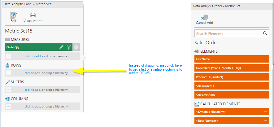 Use the click to add option as an alternative to drag-and-drop