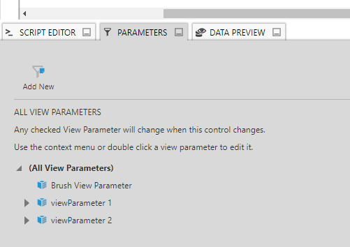 Parameters window showing the view parameters for two filters