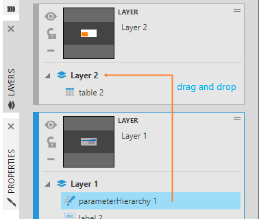 Move an element between layers using drag-and-drop