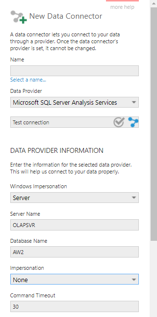 Data connector settings for SSAS