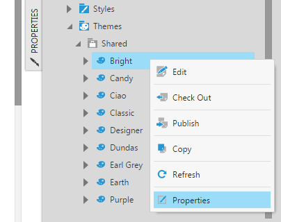 Open Properties for the theme