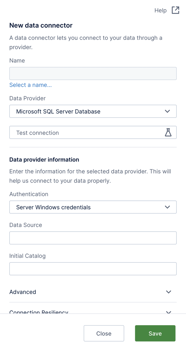 New data connector dialog