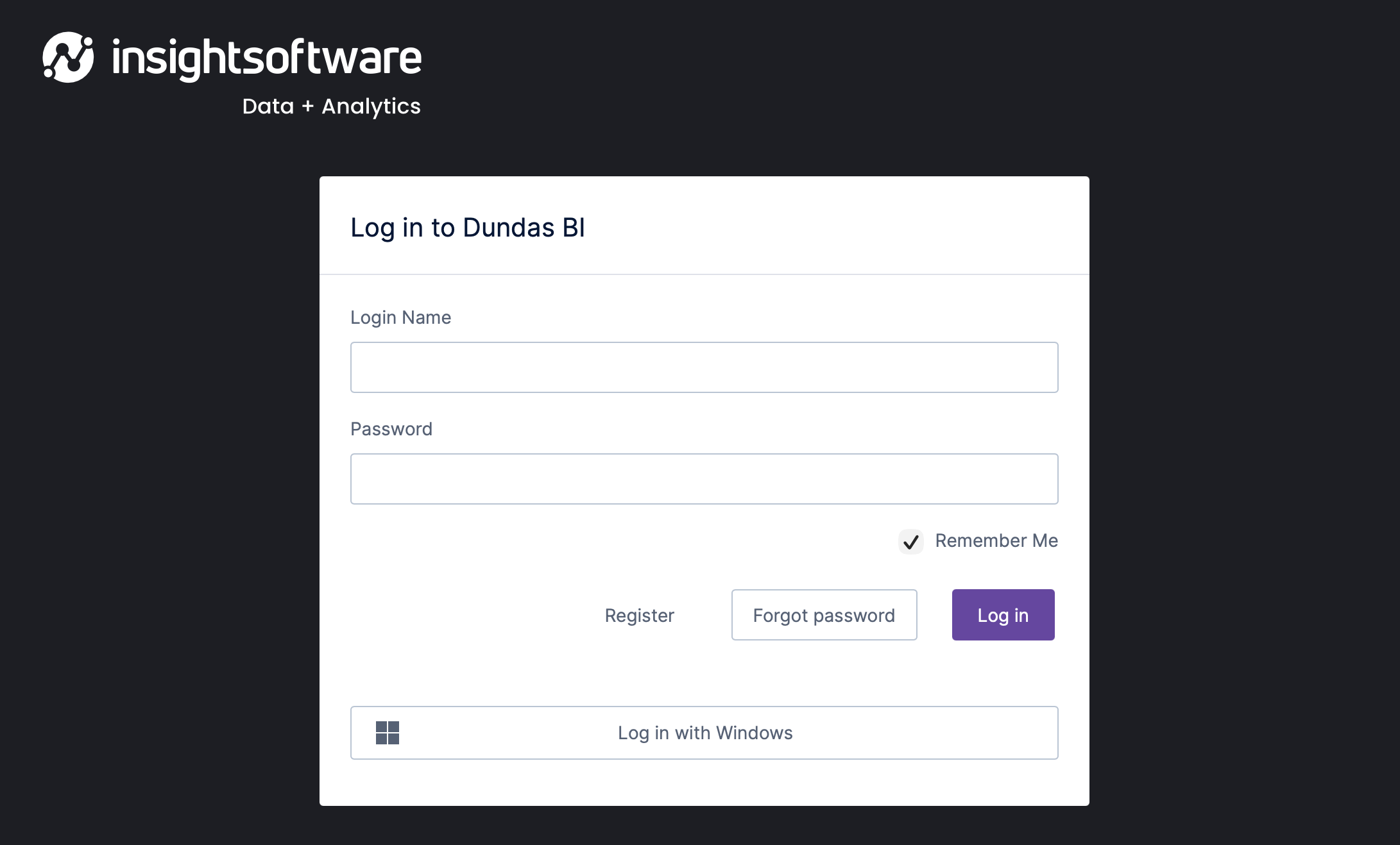 Login screen