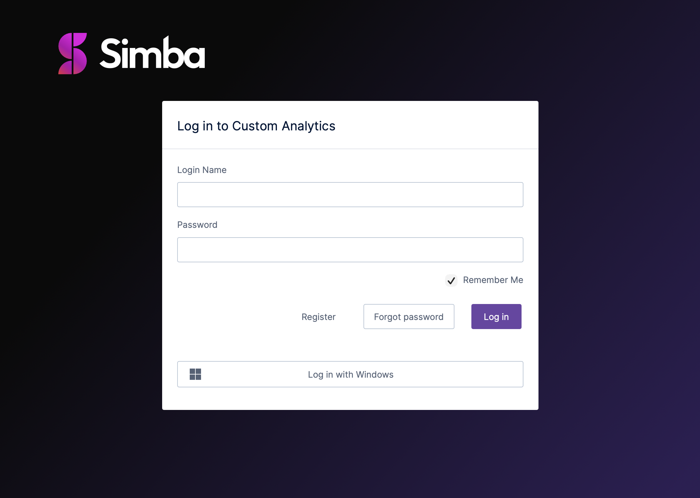 Login screen