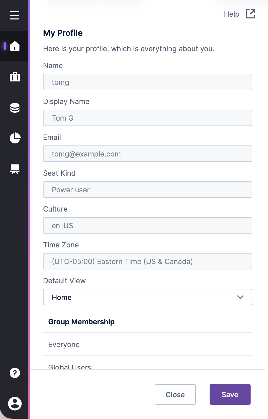 My Profile dialog