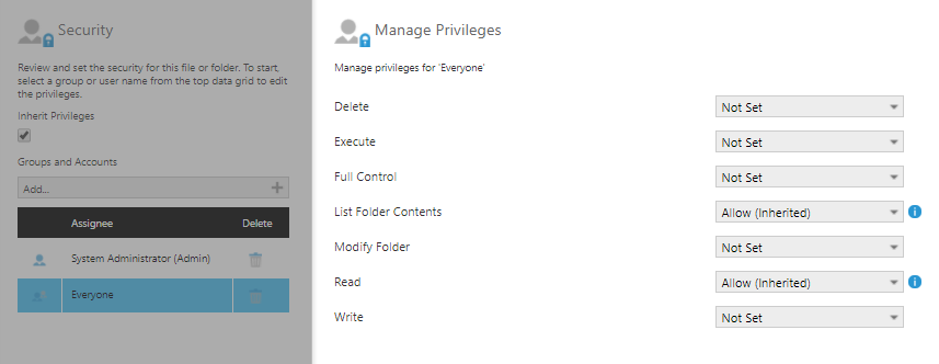 Security privileges for a migrated data connector