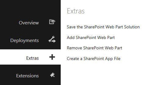 Extras screen showing SharePoint options