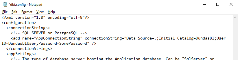 Updated application database connection string