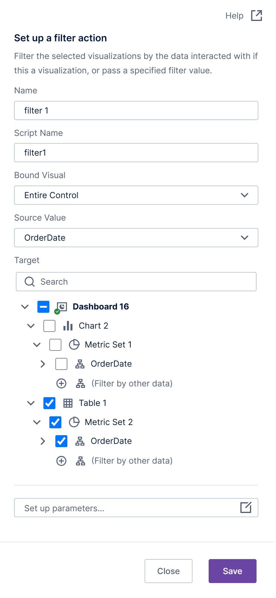 Filter interaction dialog
