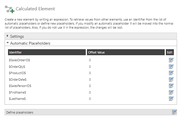 View the list of automatic placeholders