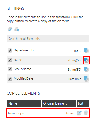 Copy Element configuration