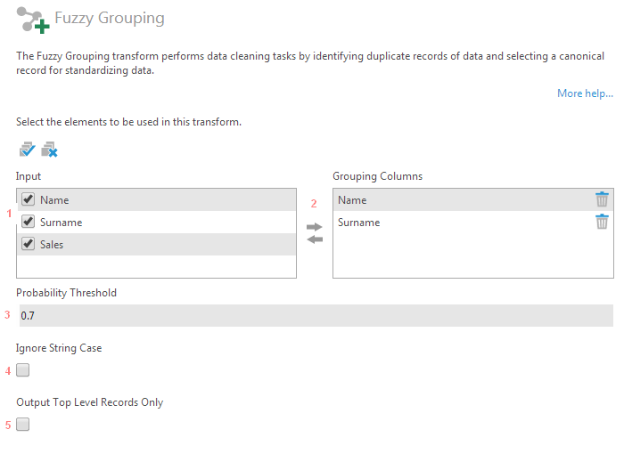 Fuzzy Grouping transform configuration