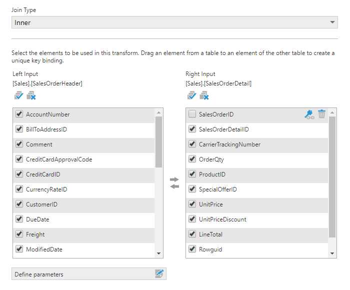 Join configuration dialog