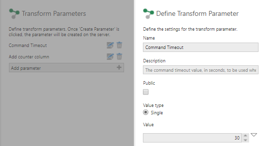 Transform setting parameter