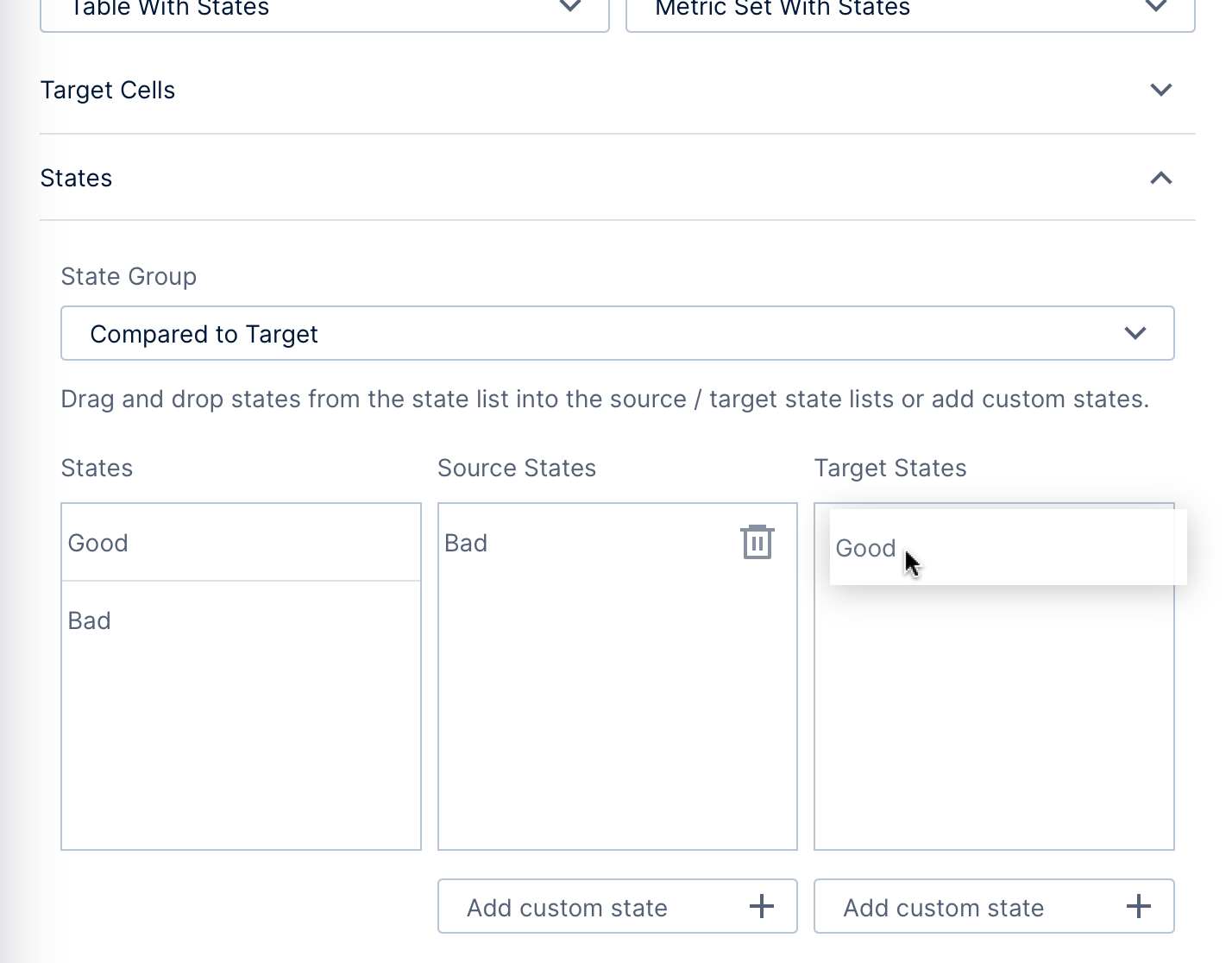 Dragging states to monitor for state transitions