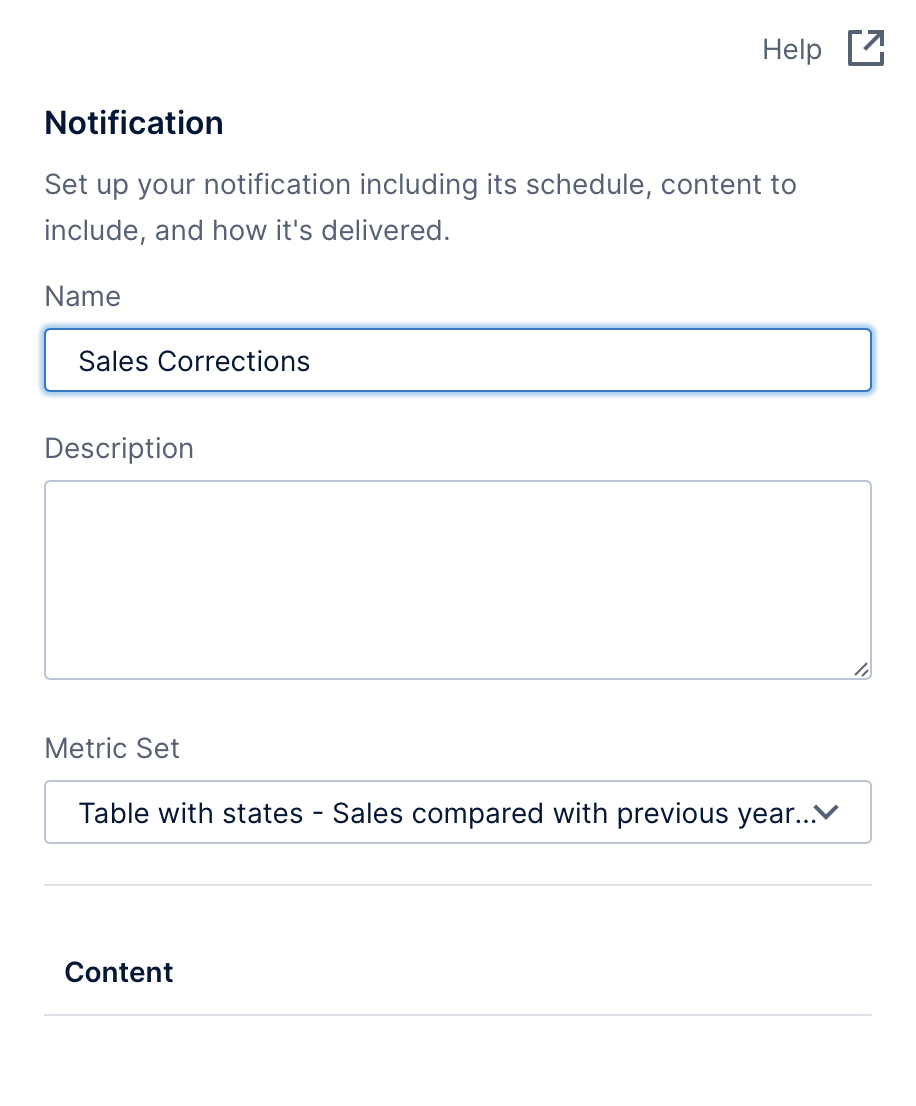 Data correction-based notification setup