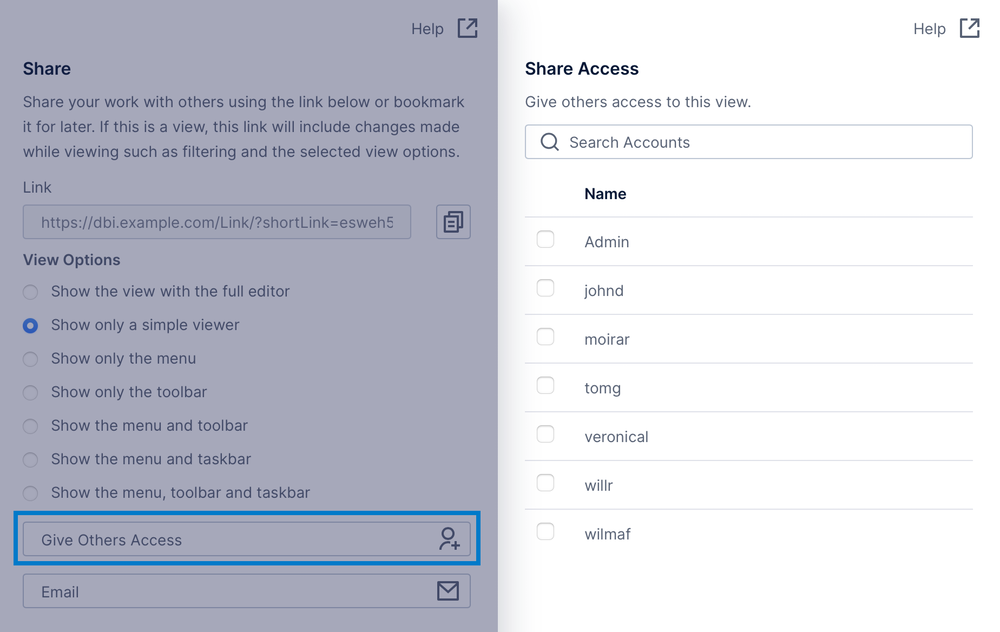 Select users to receive viewing access