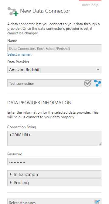 Create a new data connector for Amazon Redshift