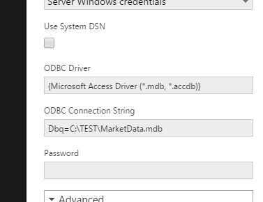 Enter the ODBC connection string
