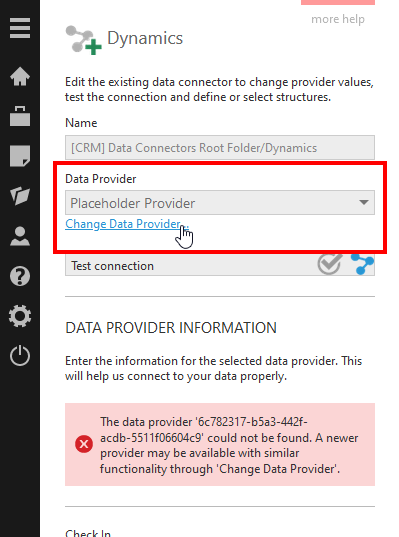 Click to change to the new data provider