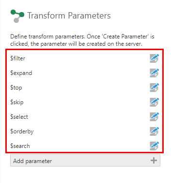 Query options available in the Tabular Select's parameters
