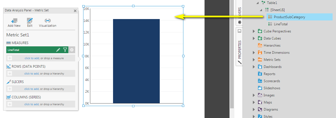 Drag a measure column onto the empty pareto chart