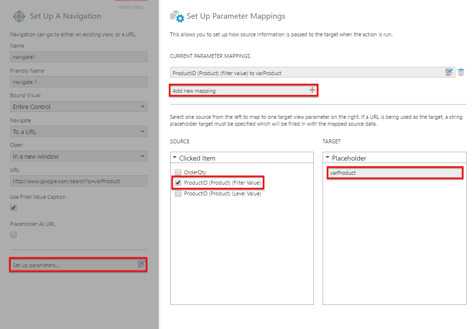 Set up the parameter mapping