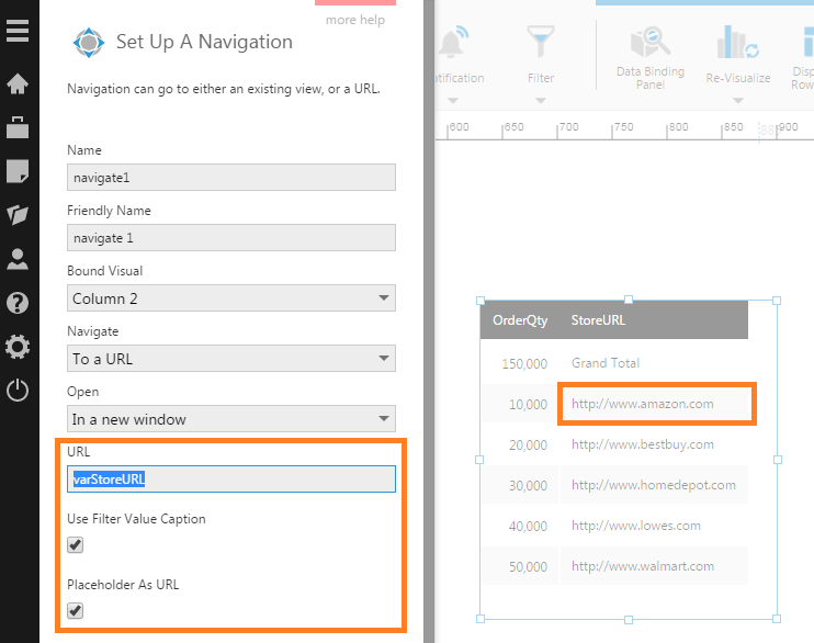 Use the Placeholder As URL option when your data consists of URLs