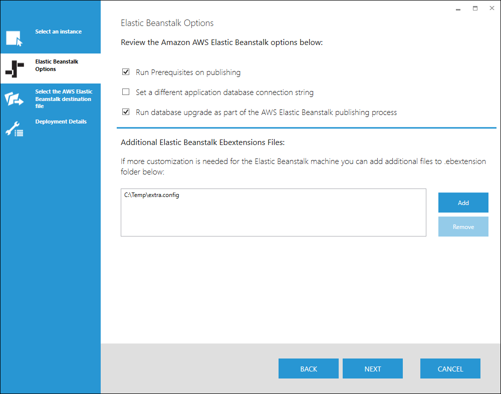 Select AWS Elastic Beanstalk options