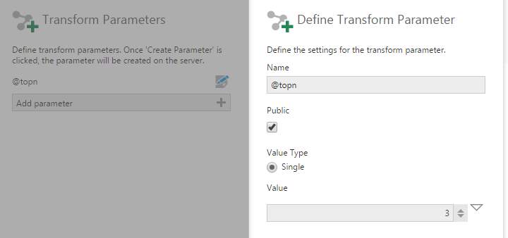 Define the settings for the transform parameter