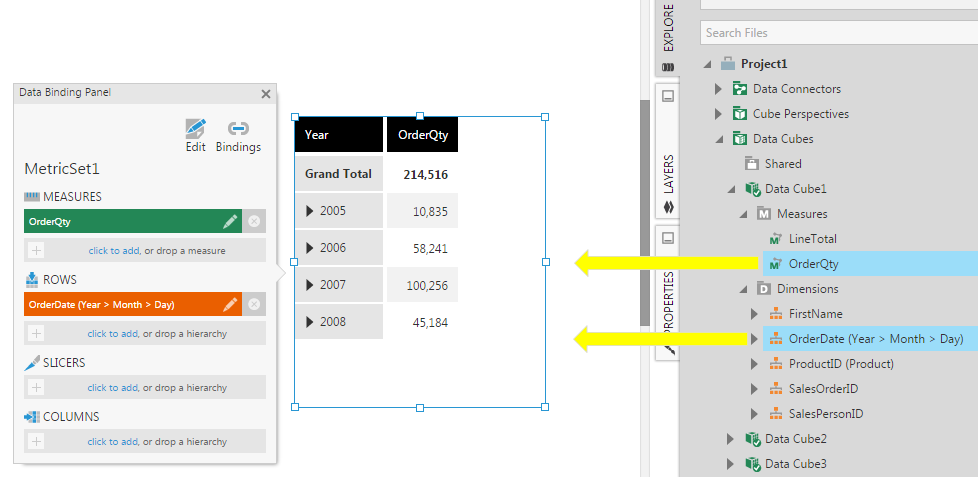 Drag columns to set up a table visualization