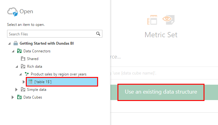 Using an existing Excel data connector in a new metric set