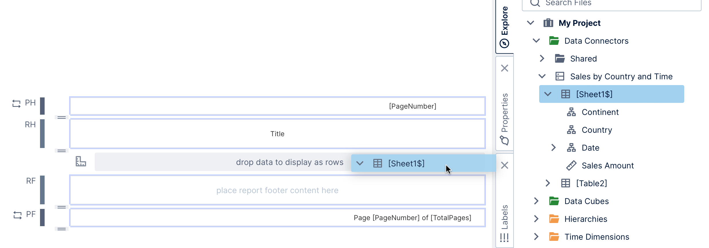 Drag a table to the grouping area