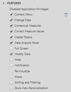 Select the privileges to disable on the dashboard