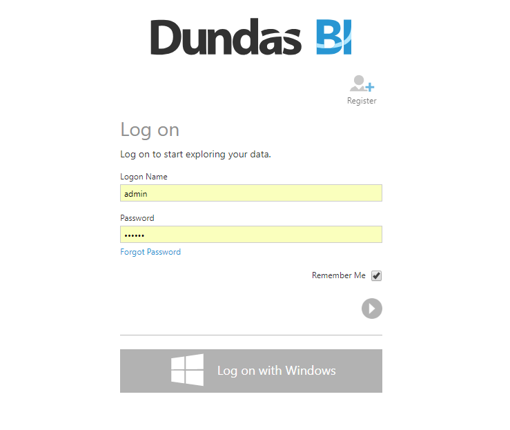 Login page