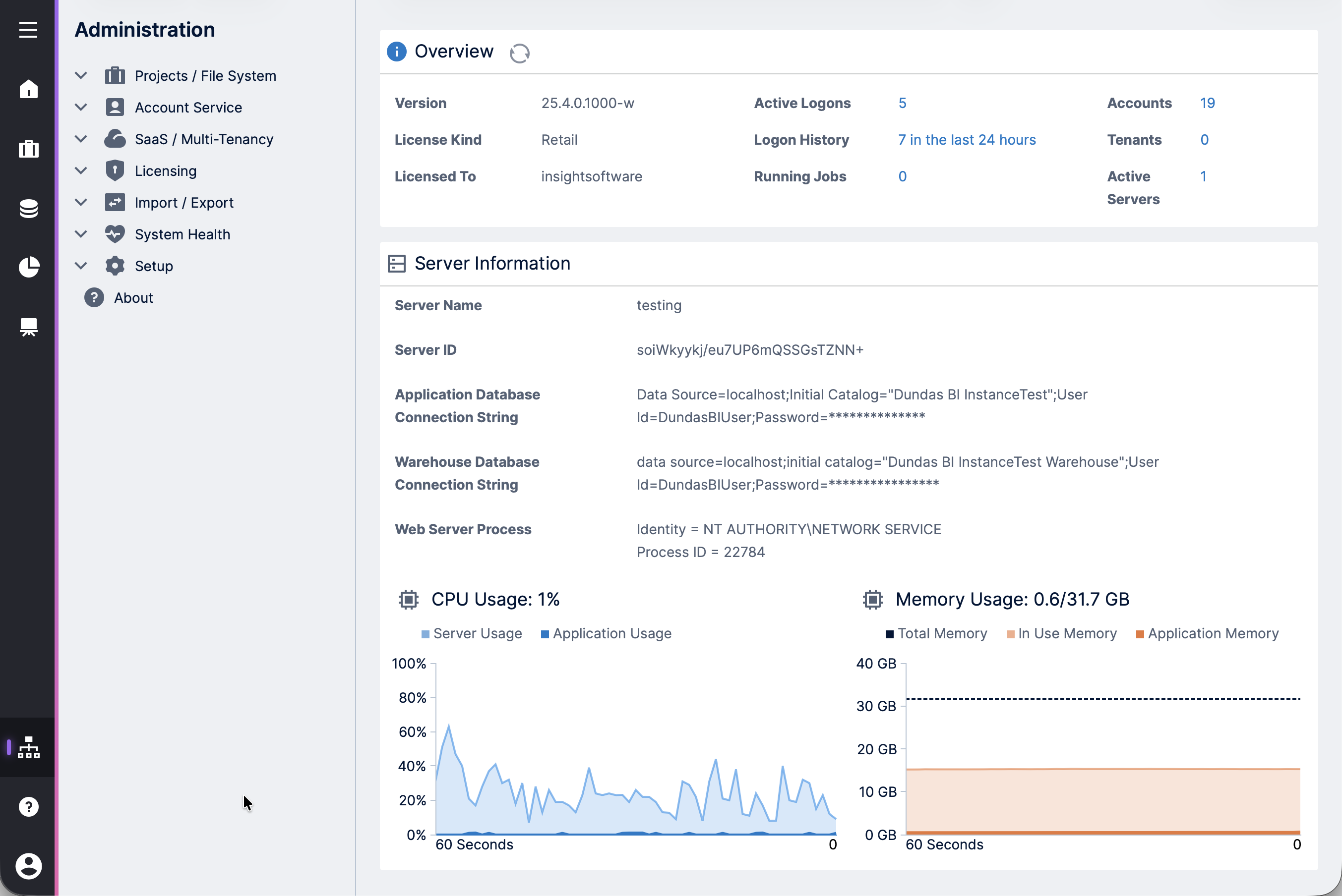 Administration home page