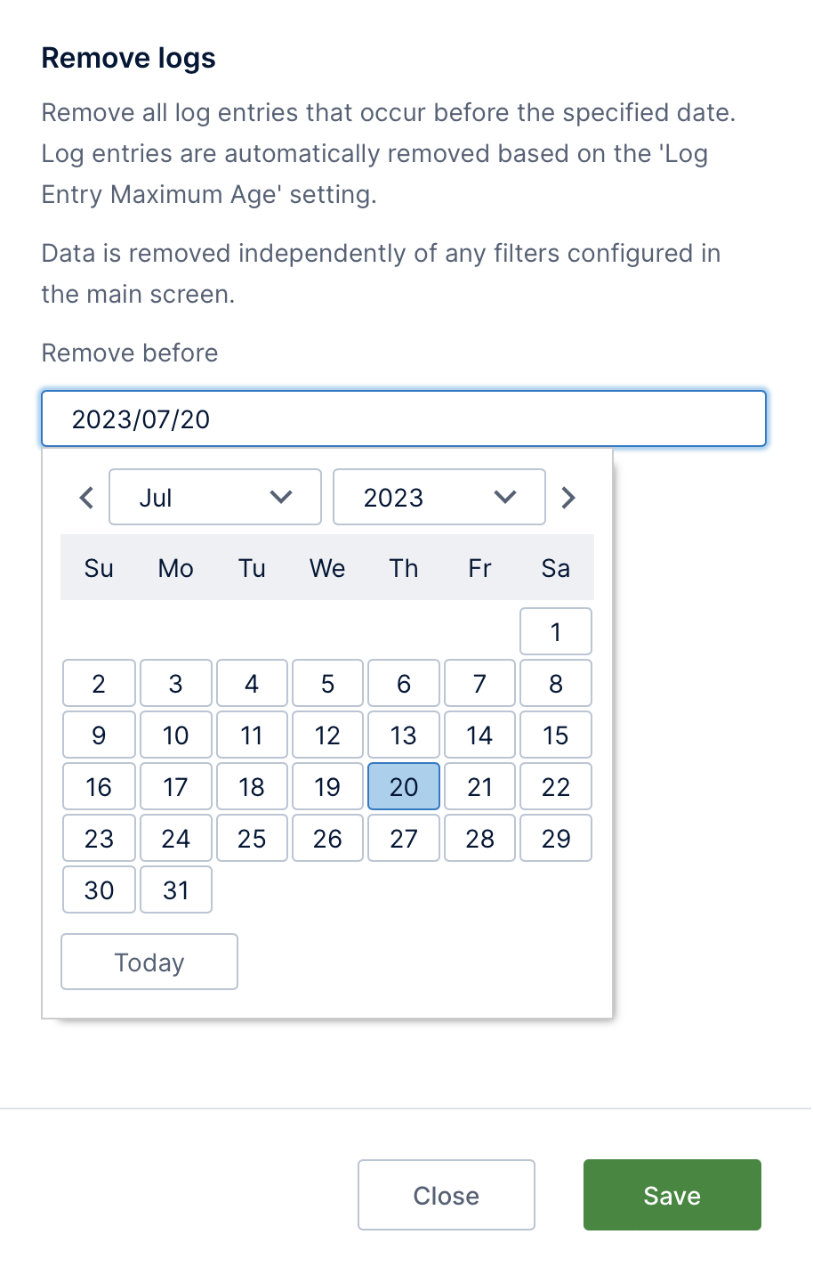 Remove logs older than a specified date